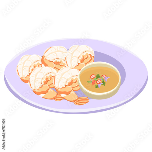 salad with shrimp and vegetables Thai food on plate