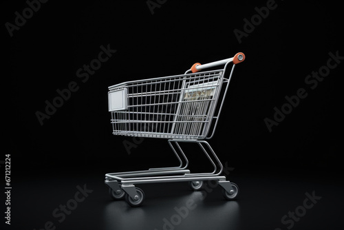 A picture of a dog sitting in a shopping cart. Can be used to represent shopping with pets or a cute and playful scene with a dog.