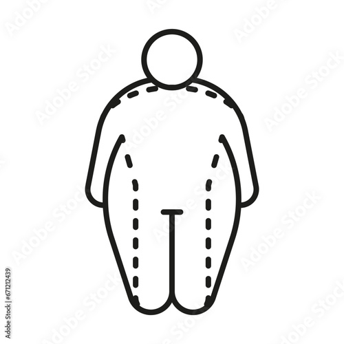 Weight loss, obese body of man change on thin healthy figure, line icon. Fat, big size and small contour. Risk diabetes. Vector outline