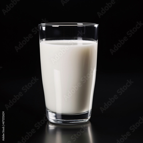 A glass with milk on a dark background