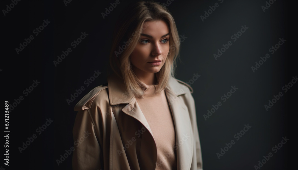Confident young woman exudes sensuality and elegance in fashion portrait generated by AI