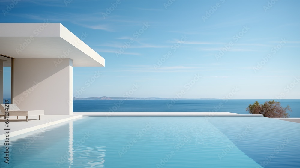 Fototapeta premium exterior of modern minimalist villa with infinity swimming pool