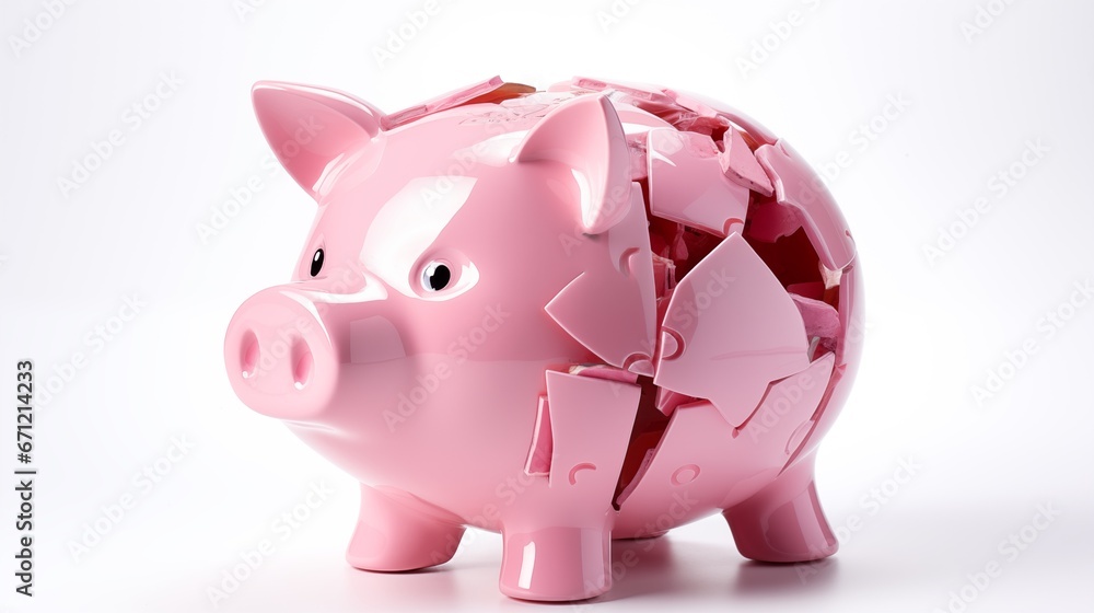 broken piggy bank on white background broken piggy bank on white background