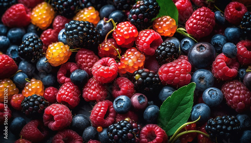 Juicy berry heap, a colorful summer dessert for healthy eating generated by AI