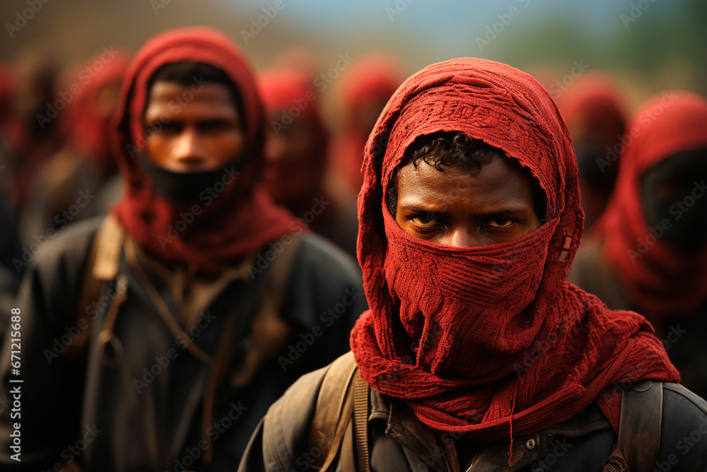 A group of male anahists, protesters, rebels, Islamists, Muslims wearing masks. Zapatistas. A group of male anahists, protesters, rebels, Islamists, Muslims wearing masks. Zapatistas.