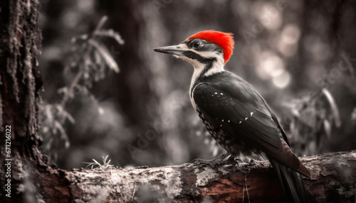 A colorful woodpecker perching on a branch, looking at camera generated by AI