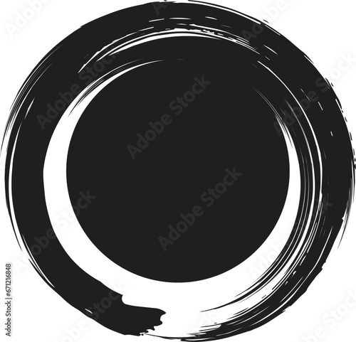 Vector Abstract black brush circle. Black and white engraved ink art. Isolated ink brush stroke