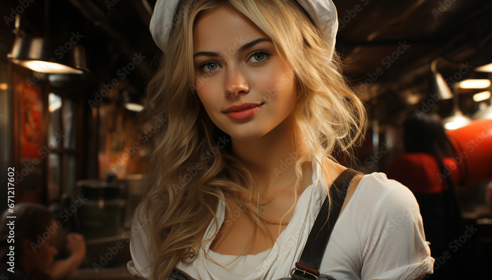 A beautiful young woman with blond hair smiling at the camera generated by AI A beautiful young woman with blond hair smiling at the camera generated by AI
