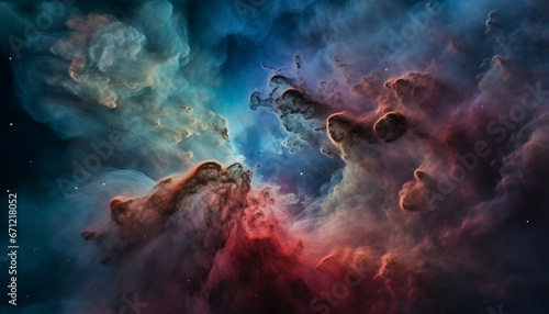Night sky explodes with abstract nebula patterns in multi colored backdrop generated by AI