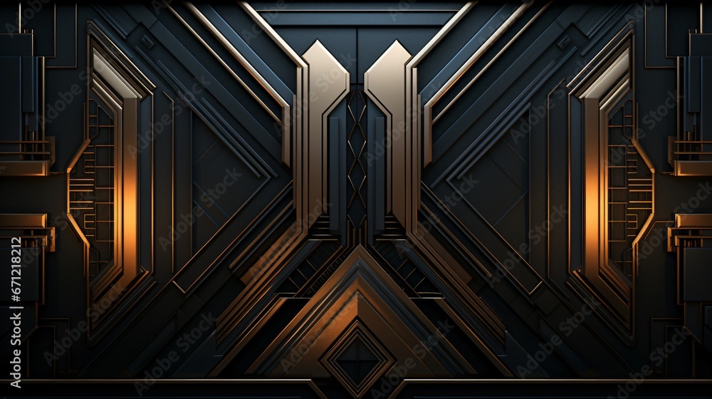 Fototapeta premium art deco black and gold decoration, majestic retro entrance portal