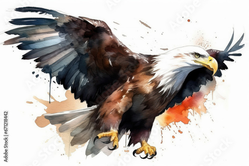 Watercolor drawing of an American bald eagle, Haliaeetus leucocephalus. Generative AI. © Agustin