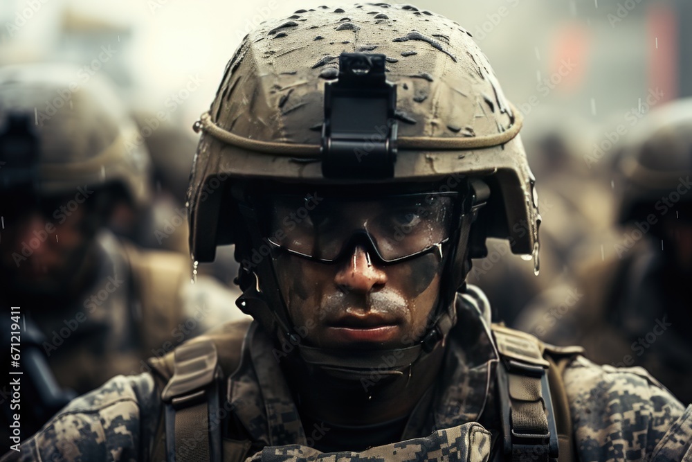 Portrait of a Modern Soldier during the military operation Portrait of a Modern Soldier during the military operation