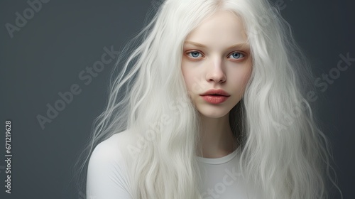 Beautiful white-haired albino woman with loose hair