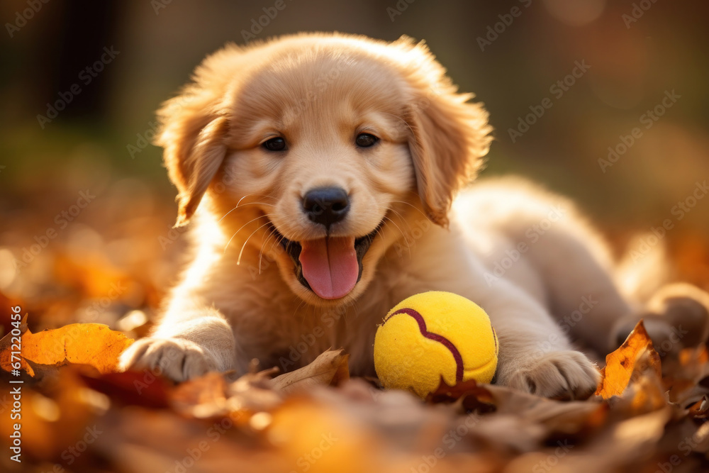 A puppy playing with a toy, capturing the joy and energy,