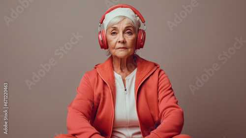 elderly person in relaxing position while listening to soothing music in a beautiful sunset, IA Generative AI