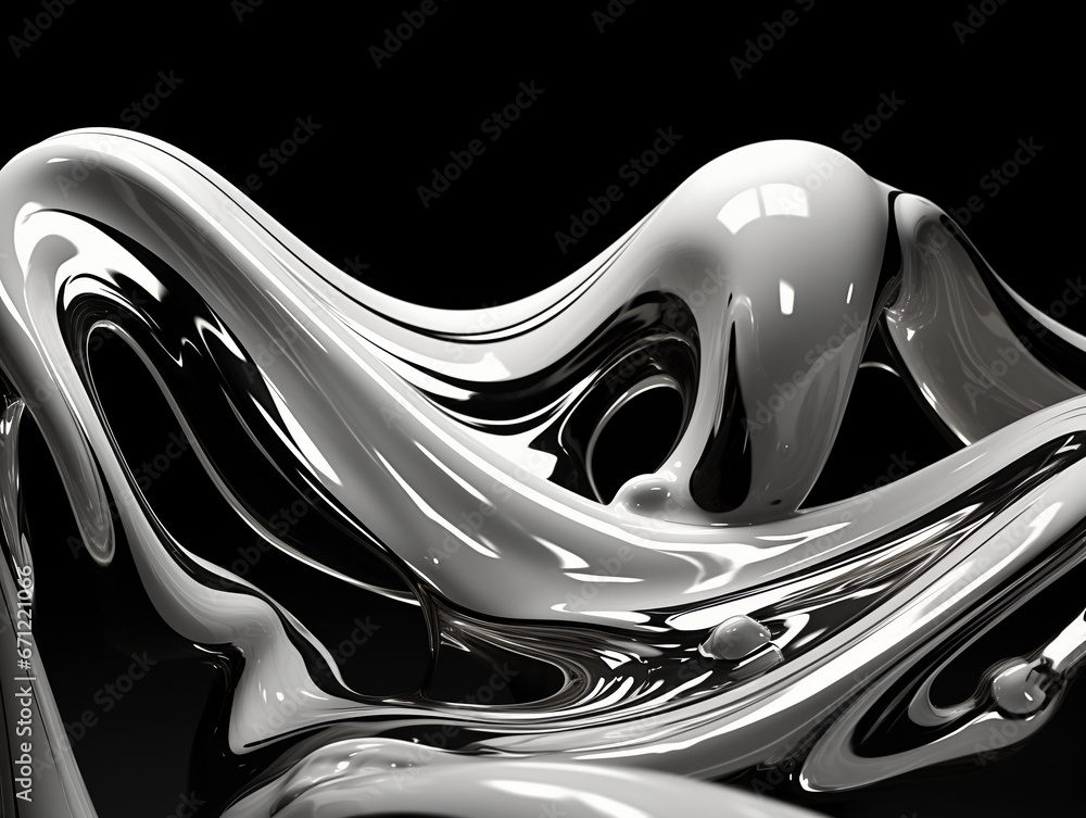 Obraz premium E-ink melting into liquid: grayscale, abstract expressionism, smooth, flowing patterns, organic yet digital feel