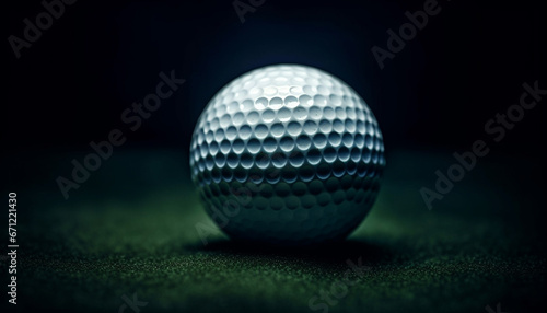 Shiny metal golf ball on tee, success in competition generated by AI