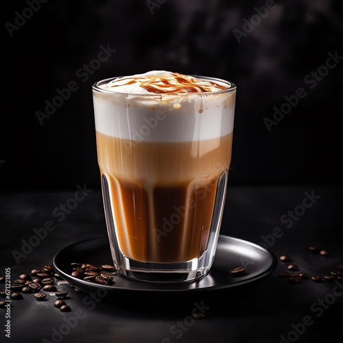 a glass of coffee with a brown liquid and a white foam