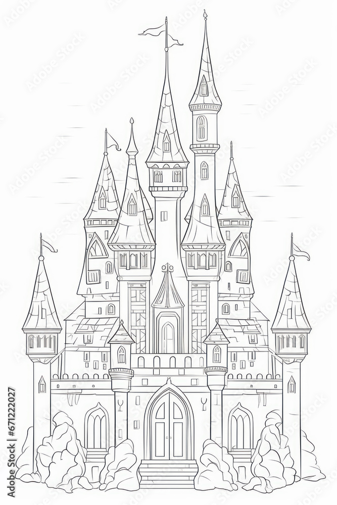 Coloring pencil drawing of a Castle. Generative AI.