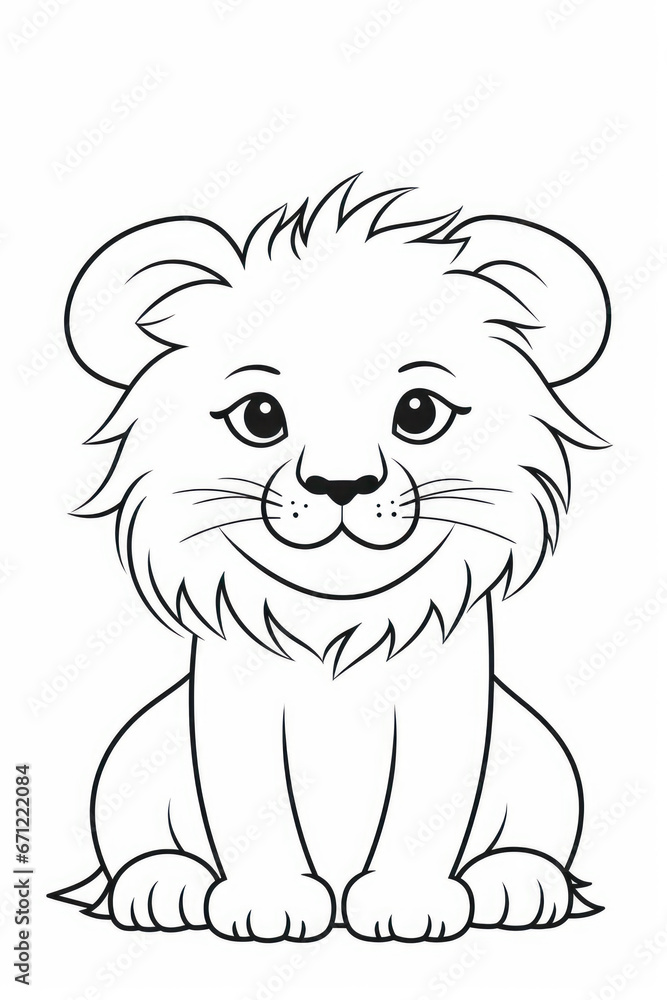 Pencil drawing to color of a lion. Generative AI. Pencil drawing to color of a lion. Generative AI.