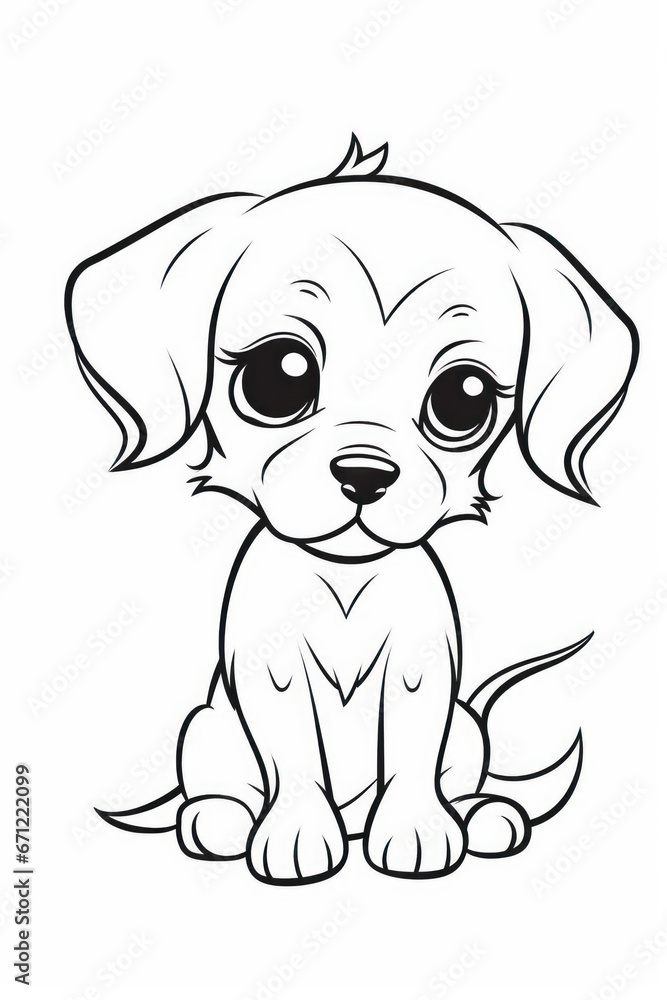 Fototapeta premium Pencil drawing to color of a puppy. Generative AI.