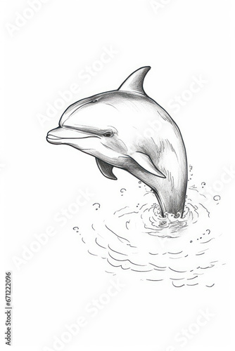 Papier peint Pencil drawing to color of a dolphin. Generative AI.
