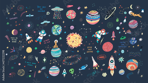 Space funny cosmos objects vector illustartions set. photo