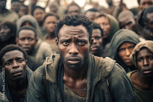 Crowd of poor african refugees. © Bargais