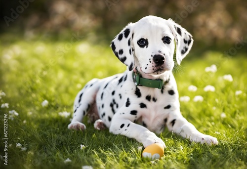 a cute dalmatian with easter egg
