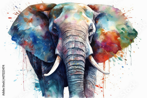 Watercolor drawing of a large elephant. Generative AI.