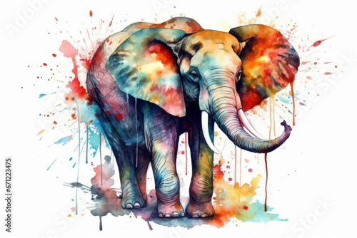 Watercolor drawing of a large elephant. Generative AI. © Agustin
