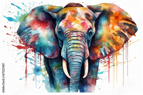 Watercolor drawing of a large elephant. Generative AI.