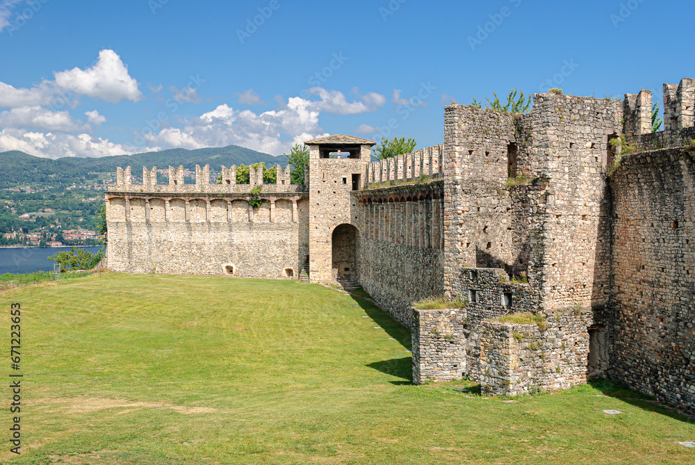The castle Rocca d'Angera on a hilltop on the southern shores of Lake Maggiore in northern Italy