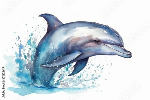 Watercolor drawing of an elegant Dolphin. Generative AI.