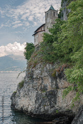 The hermitage of Santa Caterina del Sasso, a monastery on a cliff on the shores of Lake Maggiore