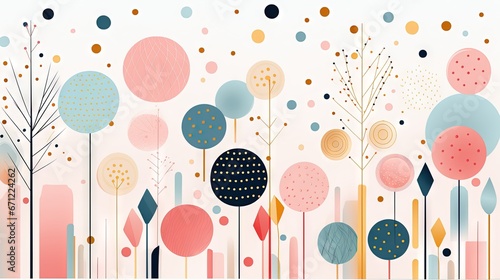 Pois multicolores et dorés, terrazzo, doodle, tampons et superpositions numériques florales, rayé, palette de couleurs audacieuses, emblématique, géométrique. IA générative, IA