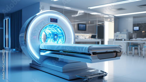 advanced mri or ct scan medical diagnosis machine at hospital lab as wide banner with copy space area.