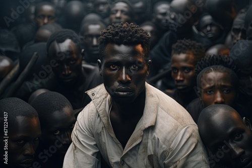 Man in a boat full of African immigrants.