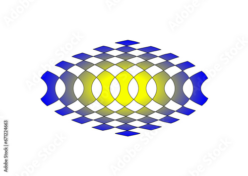 komplexe grafik aus vielen blauen und gelben rauten, modernes abstraktes design, interessantes formales muster