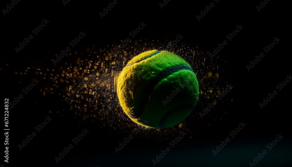 Competitive sport success Tennis ball motion in black background generated by AI