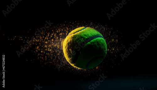 Competitive sport success Tennis ball motion in black background generated by AI © Jeronimo Ramos