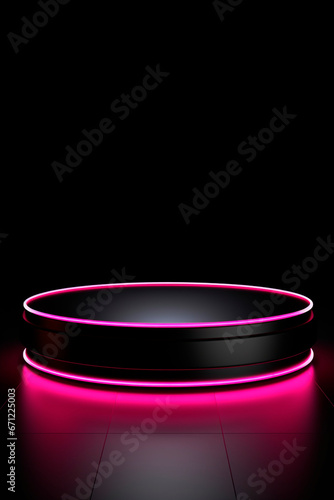 Neon Light round podium and black background for mock up, Black Friday