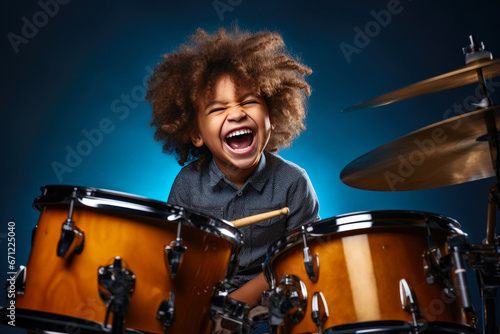 Cheerful Kid Jamming on Drums