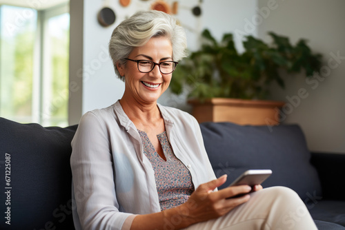 Senior Lady with Smartphone: Modern Technology and Contentment