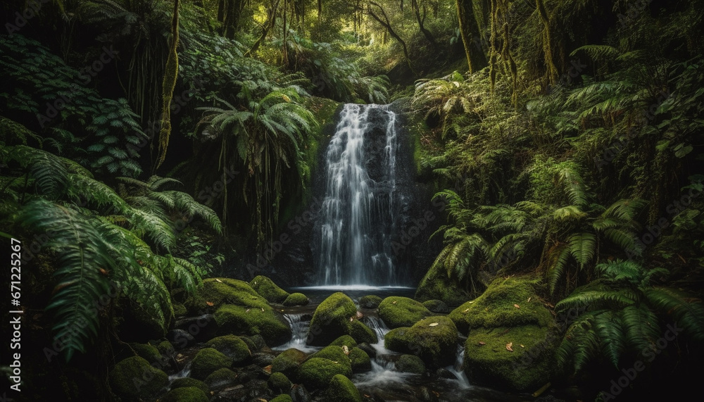 Tranquil scene of a tropical rainforest with flowing water heaven generated by AI Tranquil scene of a tropical rainforest with flowing water heaven generated by AI