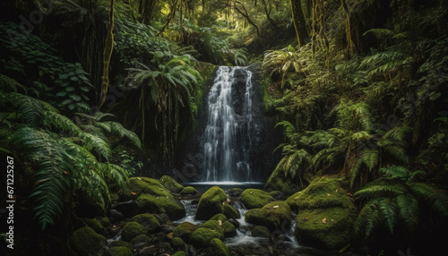 Tranquil scene of a tropical rainforest with flowing water heaven generated by AI