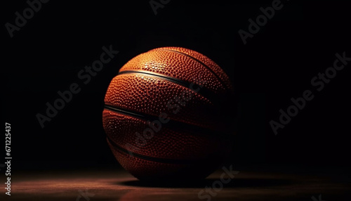 Close up of leather basketball on black background, ready for competition generated by AI