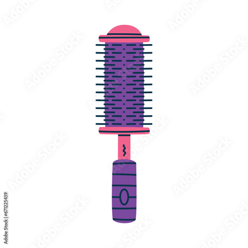 Plastic Hairbrush with Handle as Professional Hairdressing Tool and Accessory for Hairdo Vector Illustration