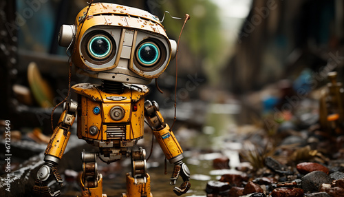 Futuristic robotic toy, a cute cyborg standing in nature generated by AI