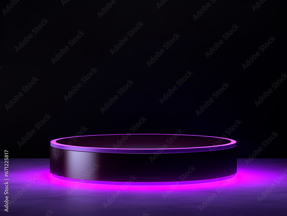Neon Violet light round podium and black background for mock up, Black Friday Neon Violet light round podium and black background for mock up, Black Friday